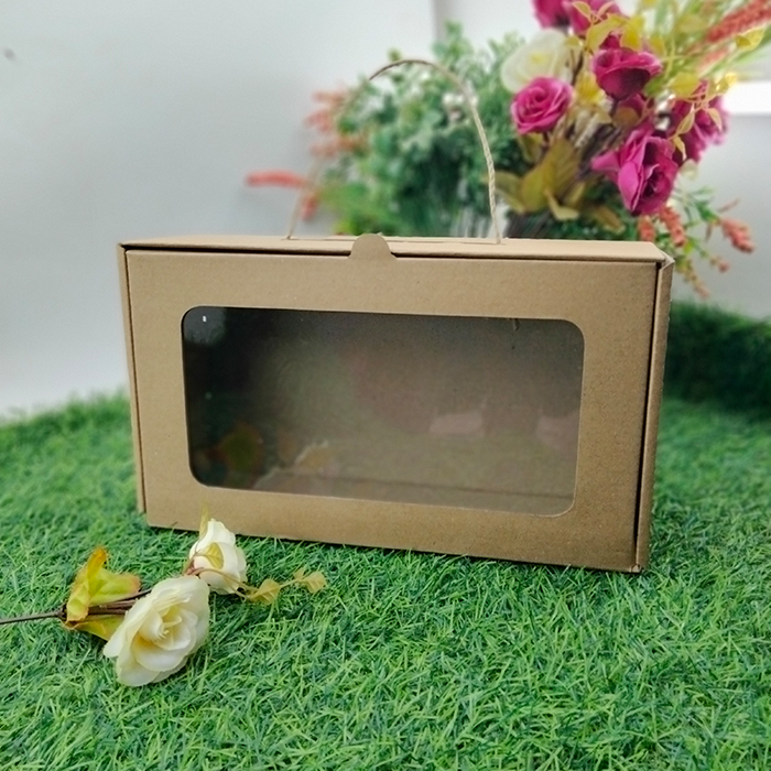 Kotak Dus Buah Jendela Mika dengan Tali Kertas 28 x 16 x 8 Dos Buah Tas Laminasi Serbaguna